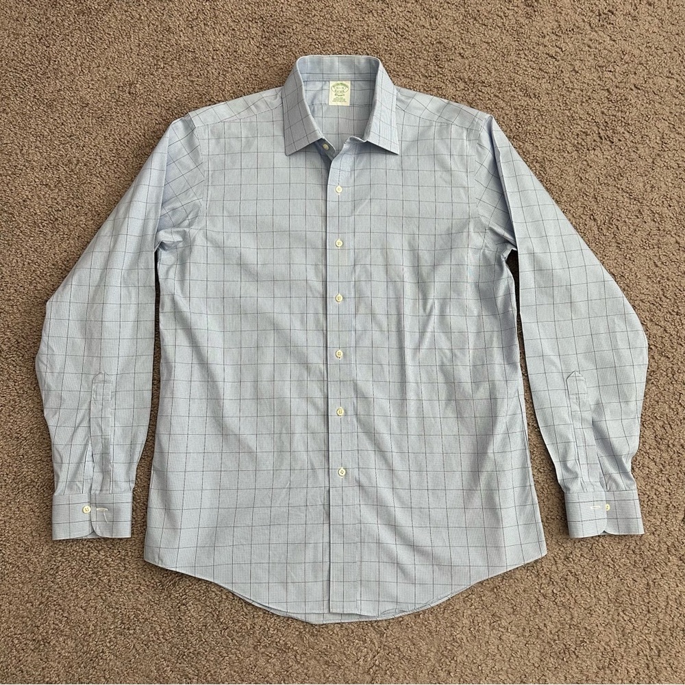 Brooks Brothers Classic Non Iron Plaid Button Up Shirt Mens Size 16.5 - 35